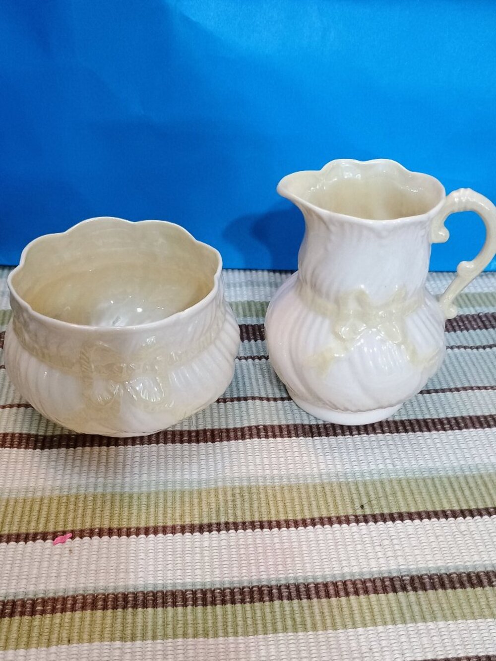 Vintage Belleek cream and suger